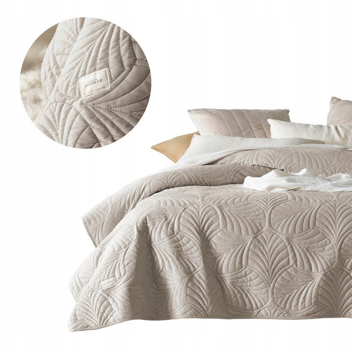 Přehoz na postel s kapucí velur velvet prošívaný 200x220 Feel béžový