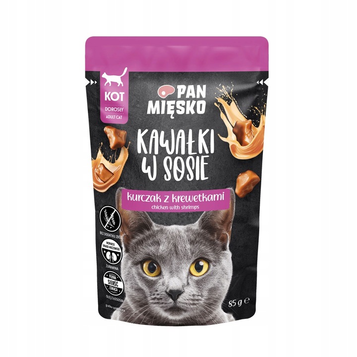 Pan Mięsko Krmivo mokré pro kočky Kousky v omáčce Kuře s krevetami 85 g