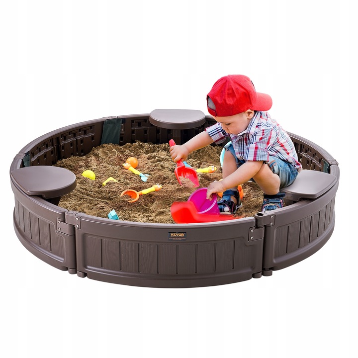 Pískoviště s víkem, kulaté, HDPE, venkovní, na zahradu, pro děti od 3 do 12 let