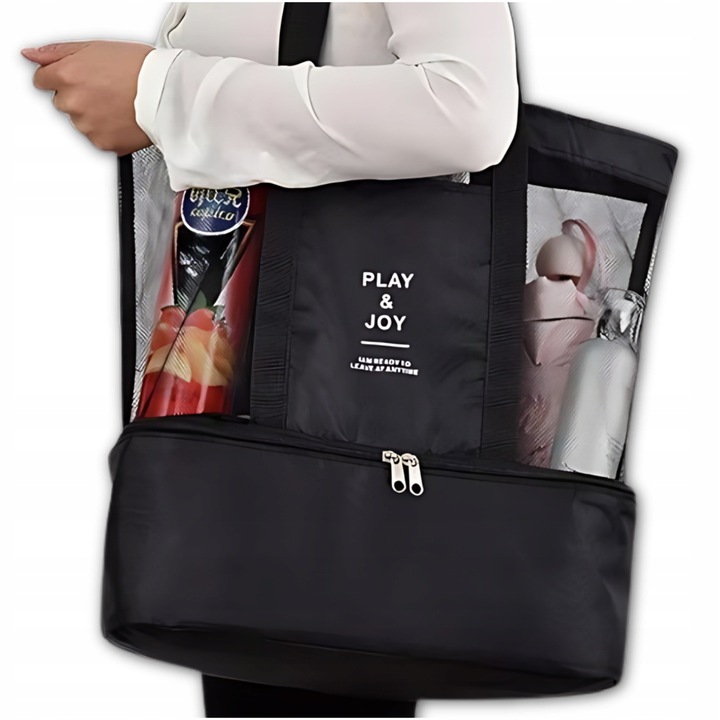 Plážová pikniková termotaška přes rameno LUNCH BOX dvojitá černá