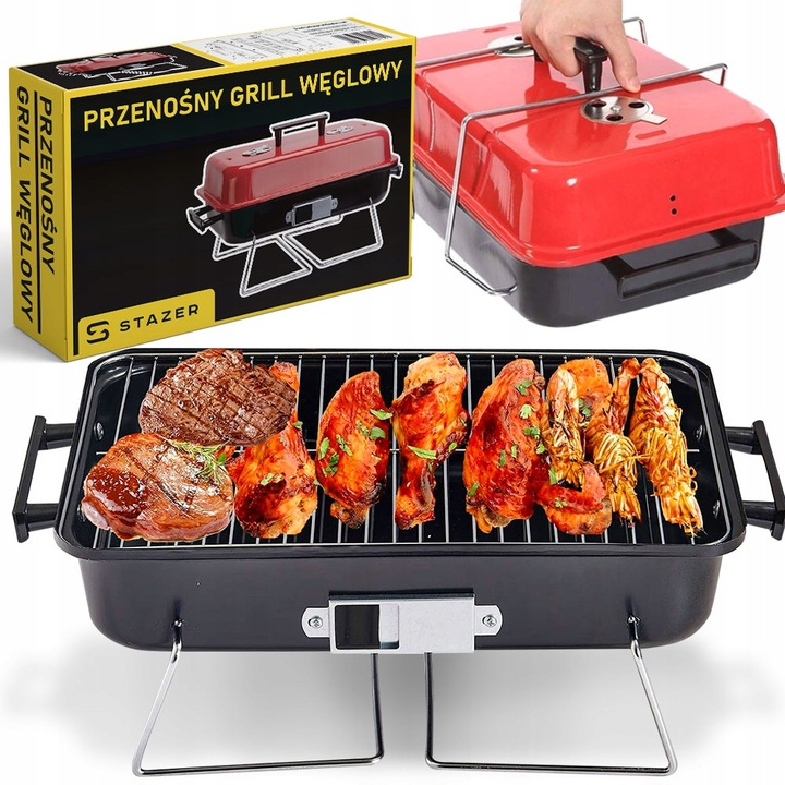 PŘENOSNÝ TURISTICKÝ GRIL NA UHLÍ, SKLÁDACÍ BBQ KEMPINGOVÝ KUFR, PROSTORNÝ