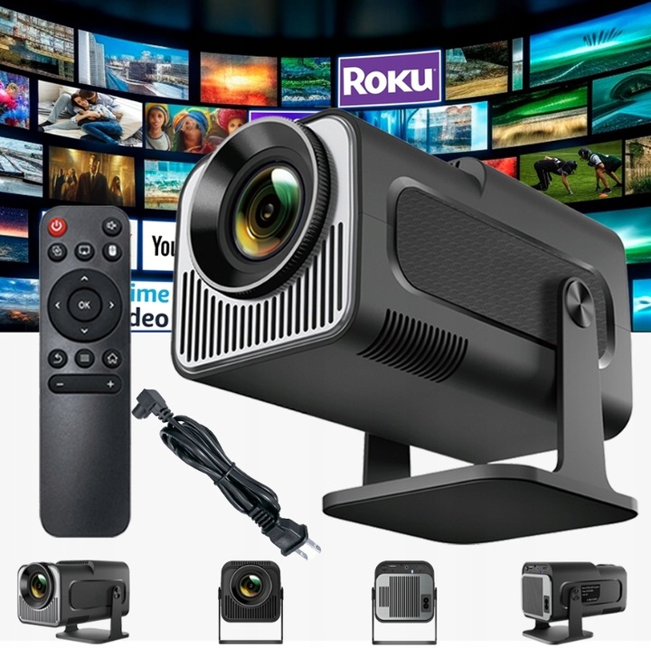 PROJEKTOR HY320 ANDROID TV WIFI PŘENOSNÝ REPRODUKTOR OTOČNÝ AŽ DO 150"