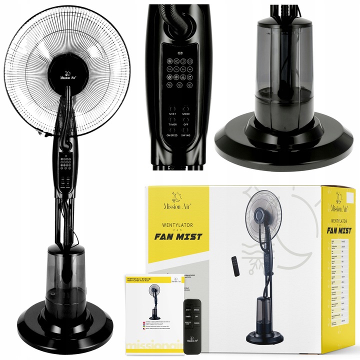 PODLAHOVÝ VENTILÁTOR stojanový větráček FAN MIST oscilace dálkové ovládání VODNÍ MLHA