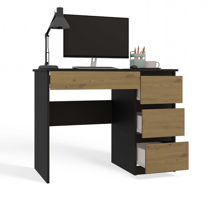 Psací stůl Mijas PRAVÝ Antracit Dub Artisan se 4 zásuvkami LEVNĚ