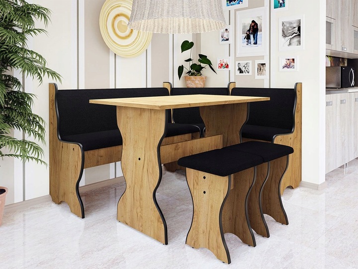 Rohový jídelní set BORKEN - dub kraft zlatý / černý nejlevnější