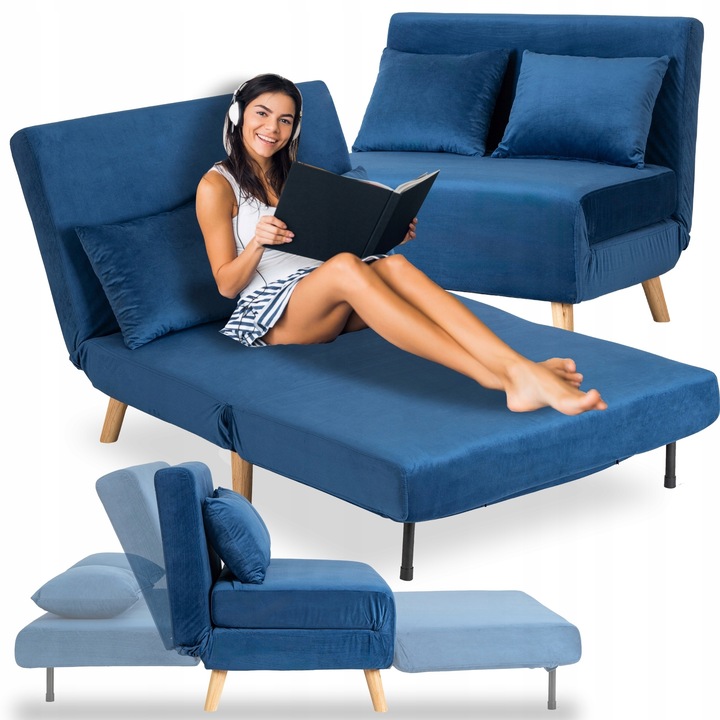 Rozkládací křeslo / pohovka dvoumístná pohovka do obýváku s funkcí spaní, lenoška, tmavě modrá MARRY 2