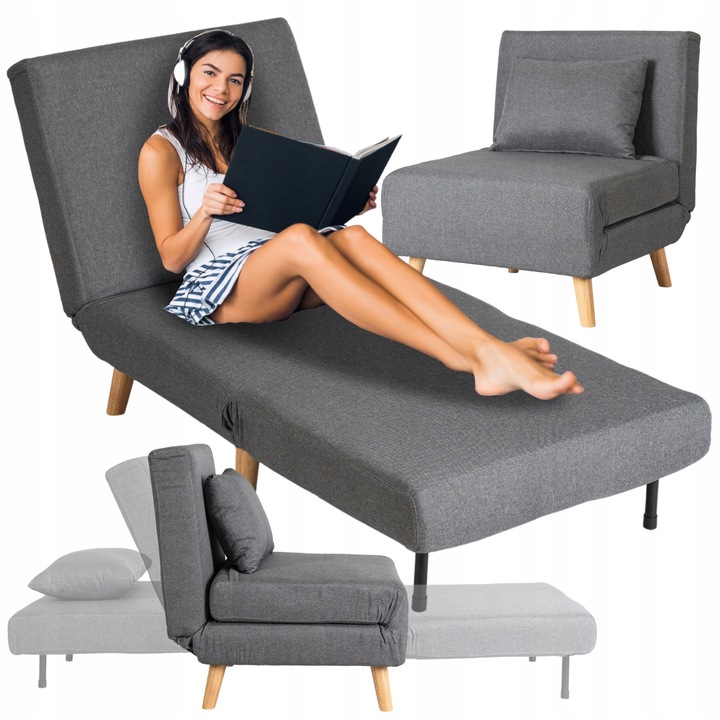 Rozkládací křeslo pohovka nábytek do obývacího pokoje na spaní lenoška šedá MARRY