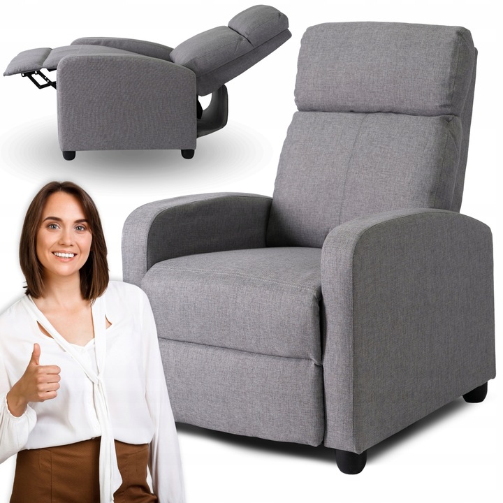 Rozkládací Křeslo Potahované Šedé DANNY 2 - Pro Odpočinek i Spaní do Obývacího Pokoje