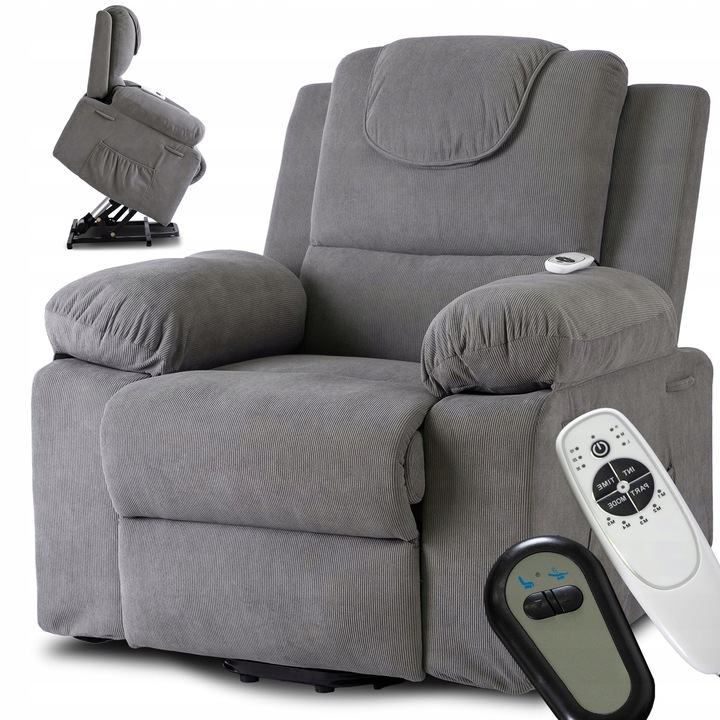 Rozkládací masážní křeslo s funkcí vstávání pro seniory FENIX šedé