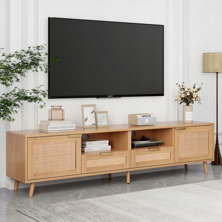 RTV skříňka tkaná z ratanu 200*37*49 Cm 2 zásuvky 2 dveře