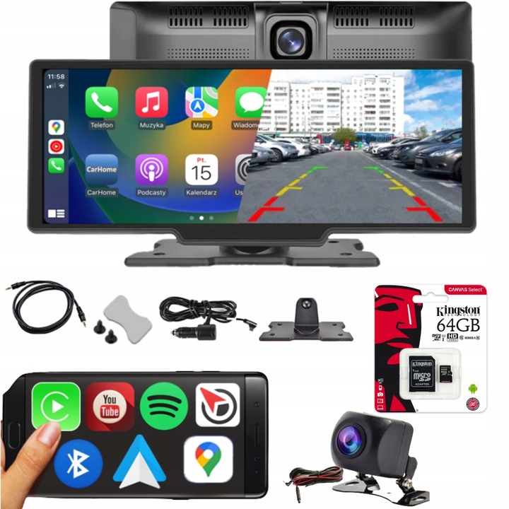 RÁDIO MULTIMEDIÁLNÍ STANICE ANDROID AUTO APPLE CARPLAY 2 KAMERY DVR KARTA 64