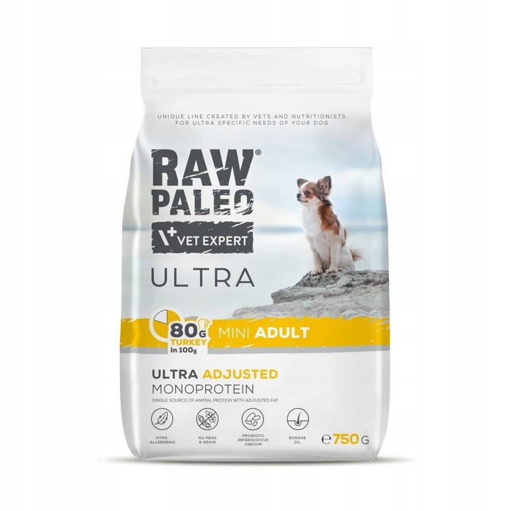 Raw Paleo Ultra Mini Adult 750g Suché Krmivo s krůtím masem pro psy malých plemen