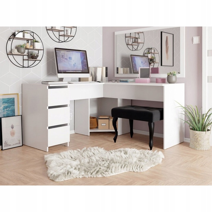 Rohový psací stůl KIERAN - bílý