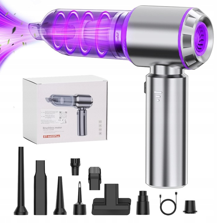 RUČNÍ VÝKONNÝ VYSAVAČ DO AUTA 2V1 FOUKAČ DO DOMÁCNOSTI LED 5KPA USB C