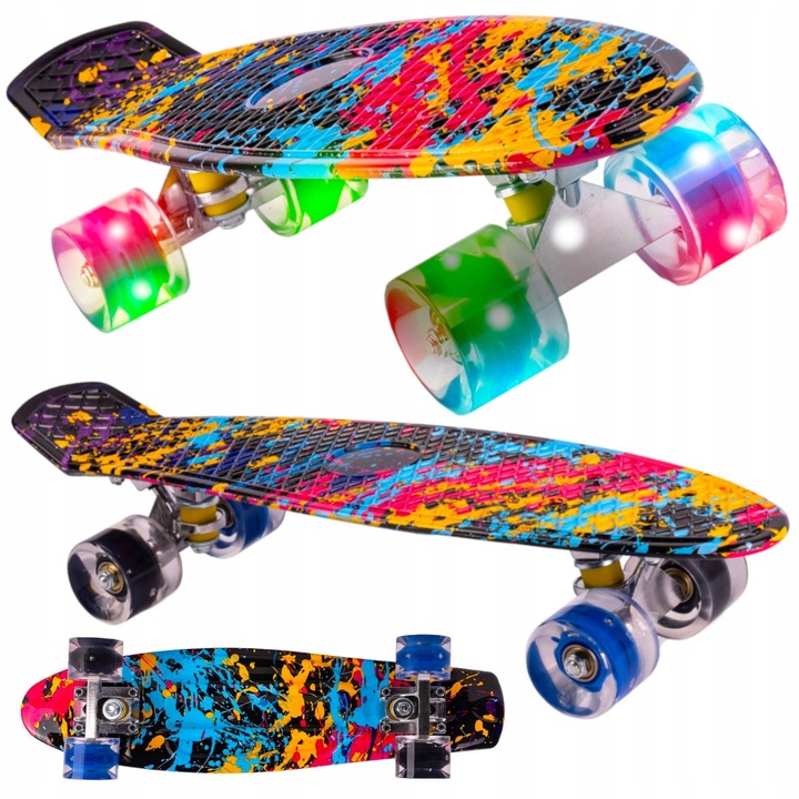 Skateboard Fiszka pro děti Svítící LED kaučuková kola RGB Trucky ALU