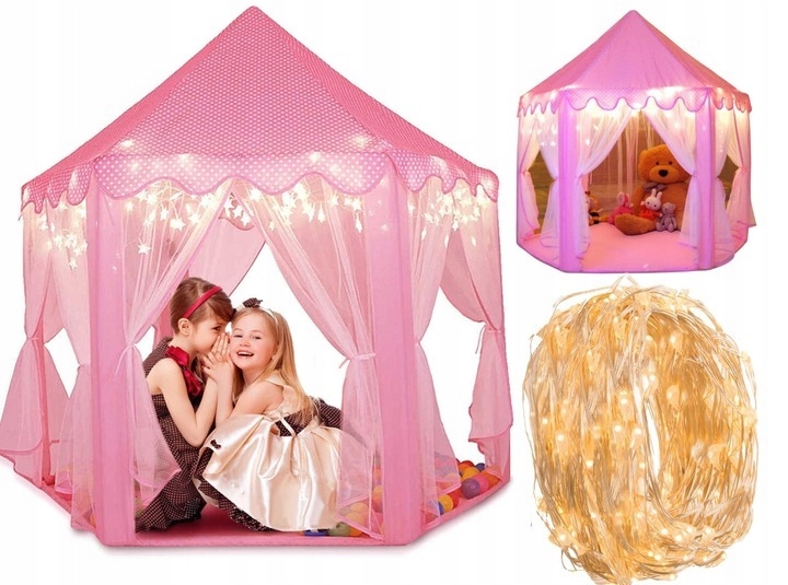 STAN DĚTSKÝ DOMEČEK DO DOMU ZAHRADNÍHO POKOJE RŮŽOVÝ PALÁC + LED LAMPIČKY