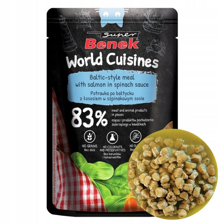 Super Benek World Cuisines Krmivo pro kočky Losos ve špenátové omáčce 100 g
