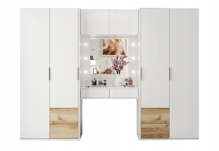 Šatní skříň 300 EGLE s toaletním stolkem - bílá / dub grand přírodní