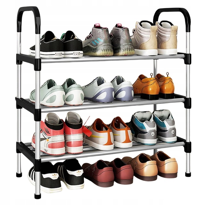 SKŘÍŇKA POLICE NA BOTY BOTNÍK REGÁL STOJAN ORGANIZÉR 4 ÚROVNĚ PEVNÁ ČERNÁ