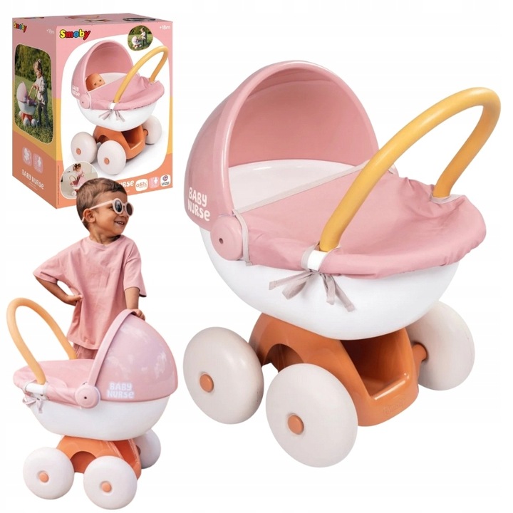 SMOBY BABY NURSE HLUBOKÝ KOČÁREK PRO PANENKY DO 42 CM S PLASTOVOU STŘÍŠKOU
