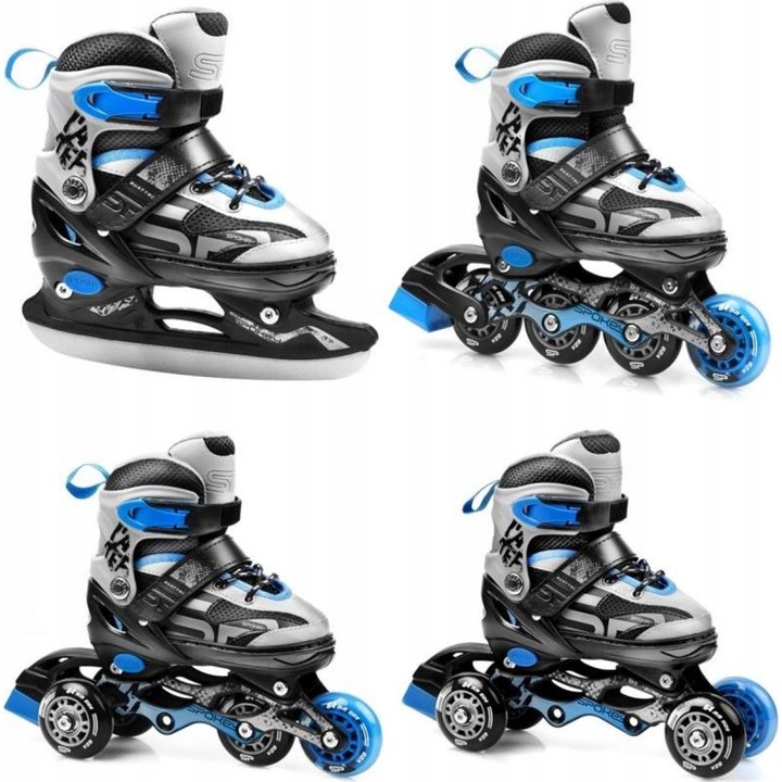 Spokey Quattro 4 v 1 Brusle černošedomodré regulovatelné ABEC7 Carbon vel.