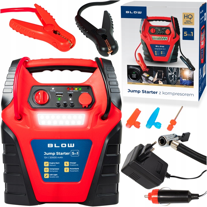 Startovací zdroj BLOW s kompresorem 5v1 20000mAh startovací boxy