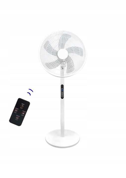 Stojanový ventilátor 16" s dálkovým ovládáním 45 W, 8 rychlostí, tichý provoz, časovač bílý