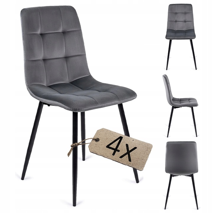 Sada 4 Čalouněných Židlí z Veluru do Jídelny Šedé PERU