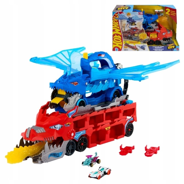 Sada HOT WHEELS City Transporter s dvojitým DRAK 2v1 + 2 AUTA 4+ AKCE