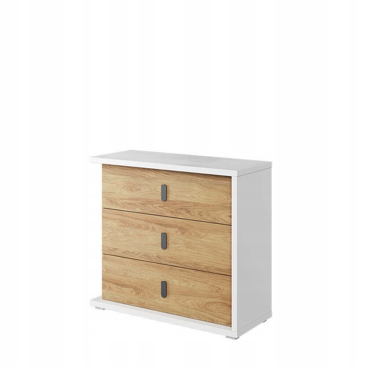SIMI MS-04 - Komoda 3D Bílá/Hikora přírodní