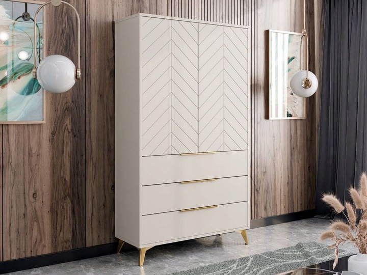 Široká šatní skříň 104 cm se šuplíky XELA - písková béžová