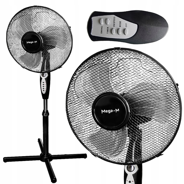Stojanový ventilátor podlahový ventilátor s DÁLKOVÝM OVLÁDÁNÍM 40 cm Mega-M Časovač