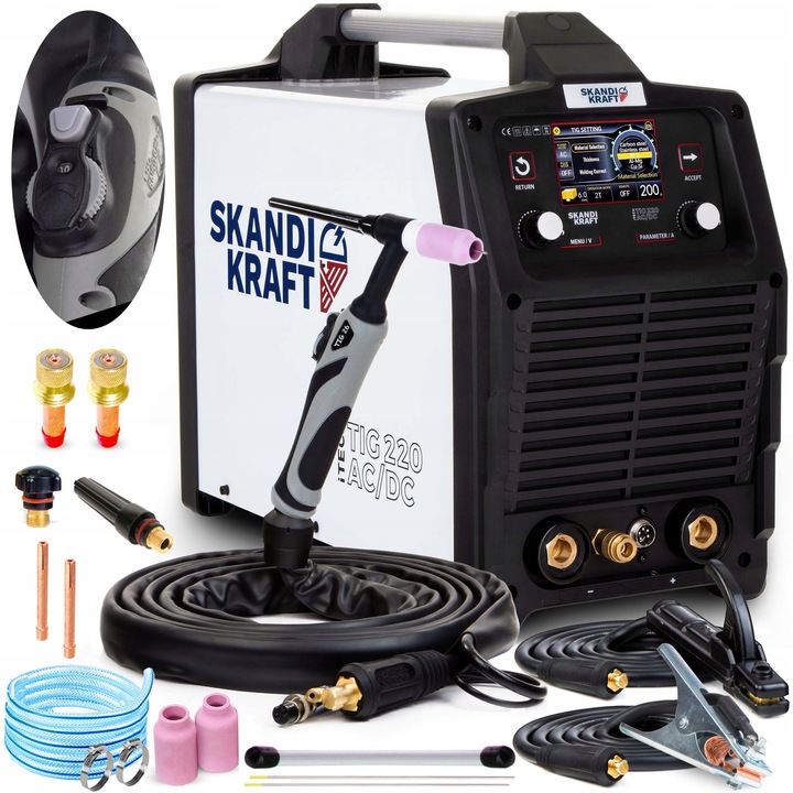 SVÁŘEČKA SKANDI KRAFT TIG 220 AC DC MMA 200A 230V IGBT PULS HLINÍK AUTO