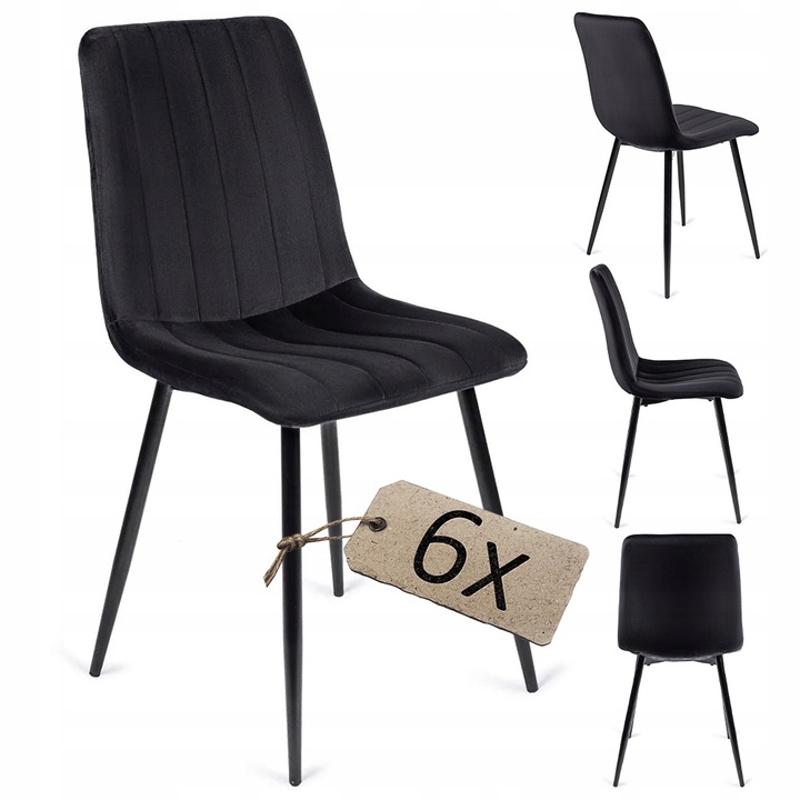 Sada 6 jídelních židlí Loft IBIS Černá Čalouněná Velurová