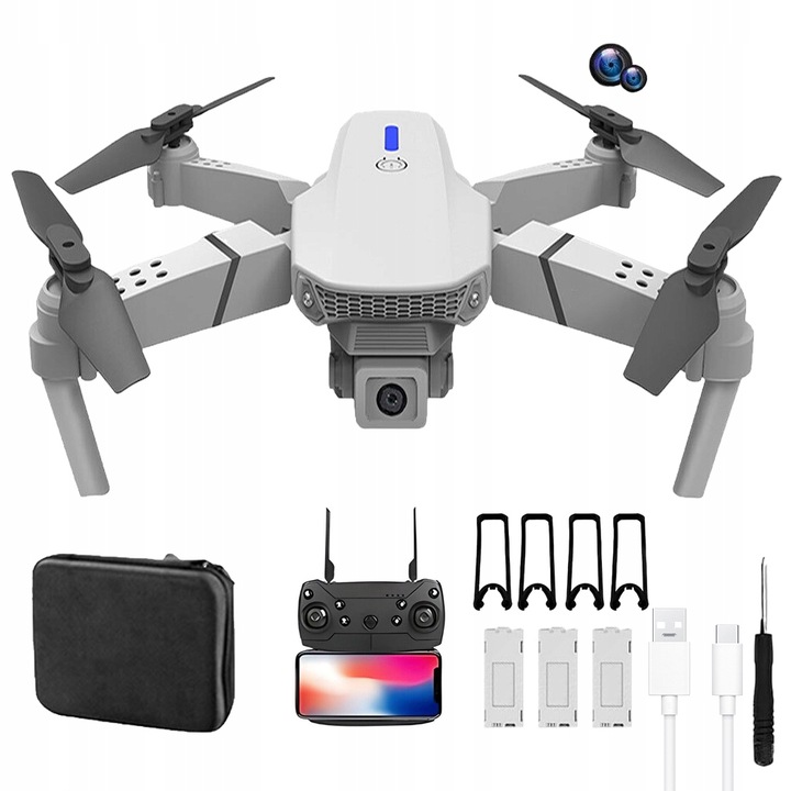 SADA DRON S 4K KAMEROU, SENZOREM PŘEKÁŽEK, KVADROKOPTÉRA RC, 3 BATERIE