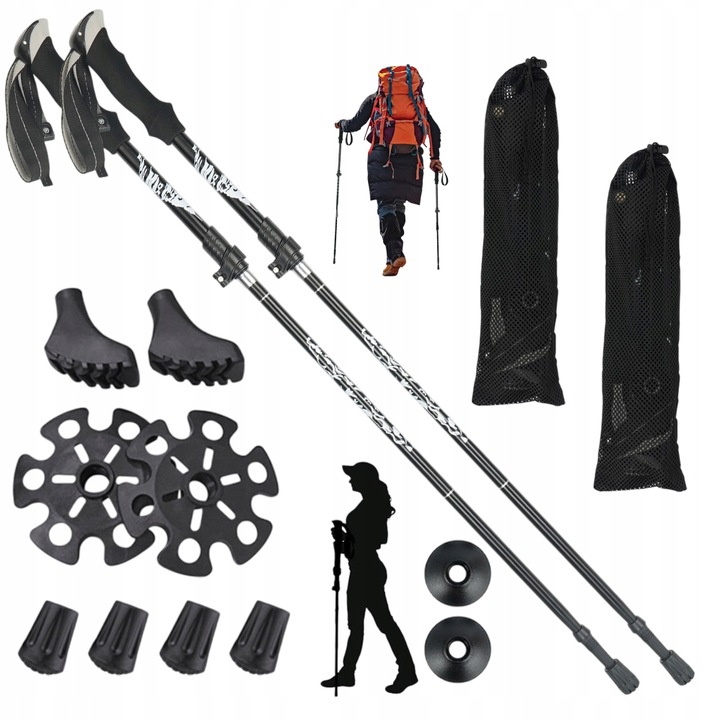 ŠKÁLOVATELNÉ TREKOVÉ HOLE PRO CHŮZI 2 KUSY 110-130 CM ERGONOMICKÉ AKCE
