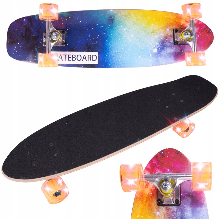 SKATEBOARD FIŠKA PRO DĚTI DŘEVĚNÁ SVÍTÍCÍ KOLA 6CM LED ABEC-7 LEHKÁ
