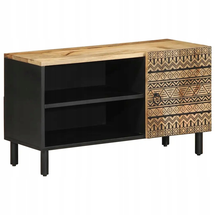 Skříňka pod TV, černá, 80x33,5x46 cm, surové masivní mangové dřevo