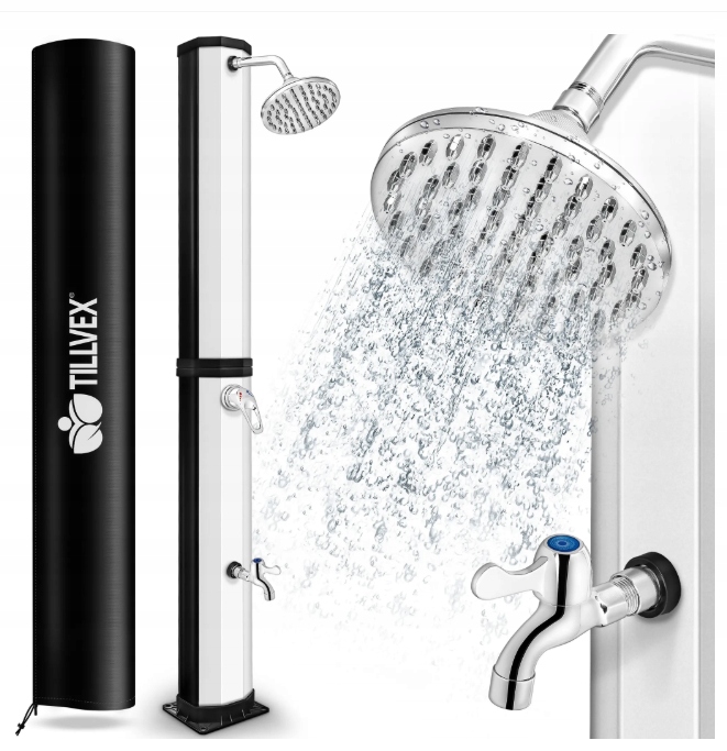 SOLÁRNÍ SPRCHA 35L černá/stříbrná s ochranným krytem, zahradní sprcha