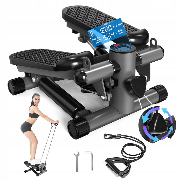 STEPPER 2V1 PRO FITNESS CVIČENÍ, OTOČNÝ S LANY A STEP POČÍTADLEM