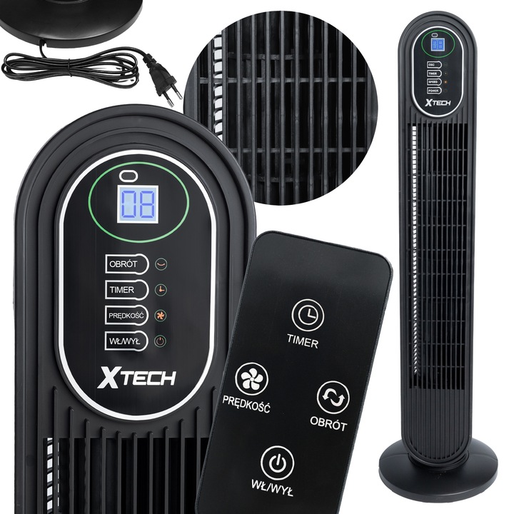 Stojanový sloupový ventilátor Velký Tichý Silný Větrník Černý Dům Kancelář