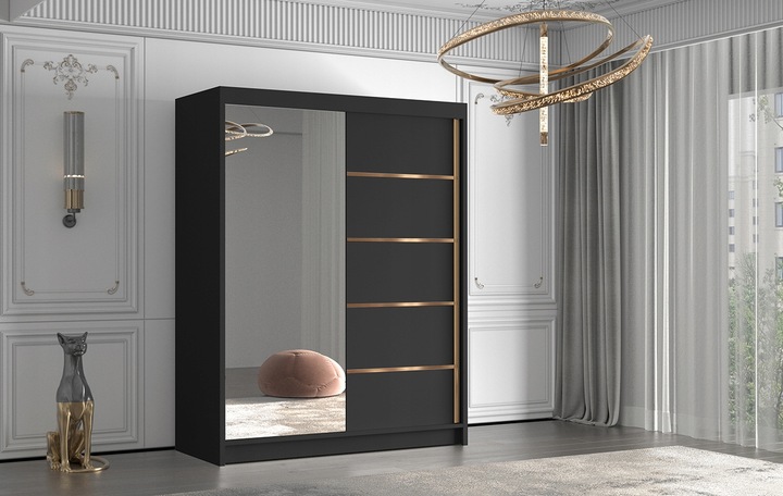 Šatní skříň se zrcadlem MILINA - 150 cm, černá