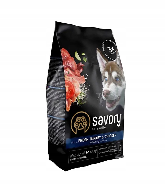 SAVORY Junior suché krmivo pro mladé psy velkých plemen KRŮTA KUŘE 3 kg