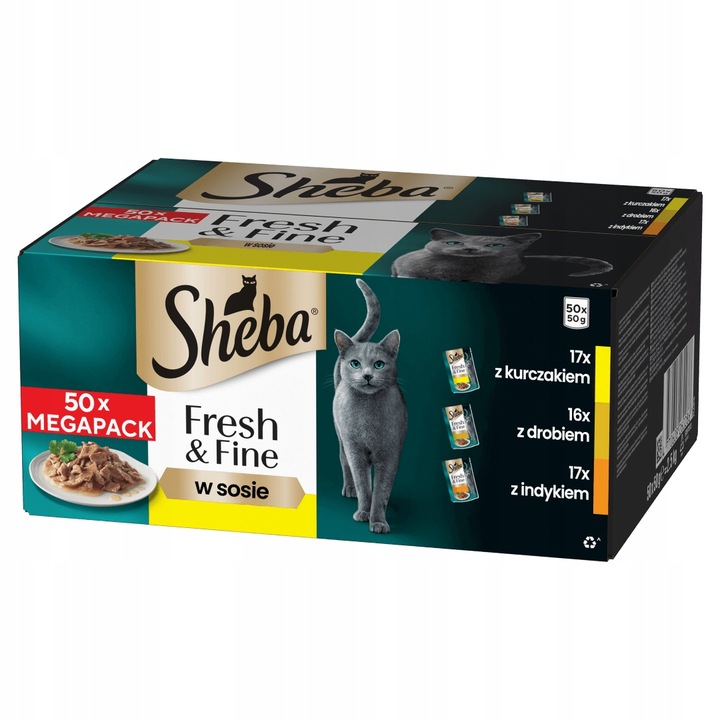 Sheba Fresh&Fine Megapack Kapsičky 50x50g Vlhké Krmivo pro Kočky v Omáčce