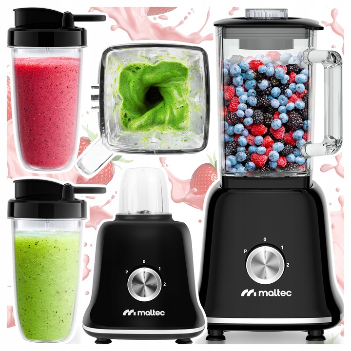 SKLENĚNÝ STOLNÍ MIXÉR NA KOKTEJLY SMOOTHIE MLÝNEK 2 LAHVE VELKÝ 1600 ML