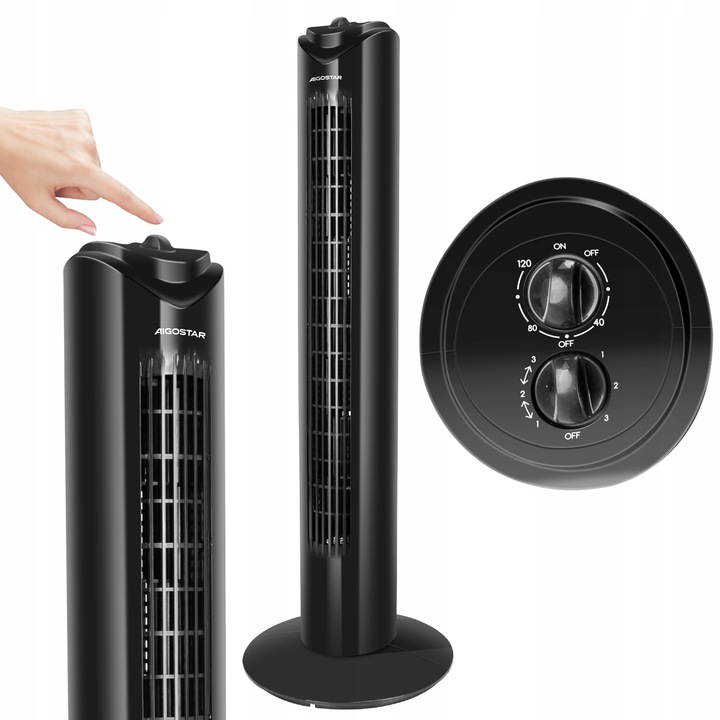 Sloupový ventilátor PODLAHOVÝ VĚTRÁK Silný Tichý S Časovačem Aigostar černý