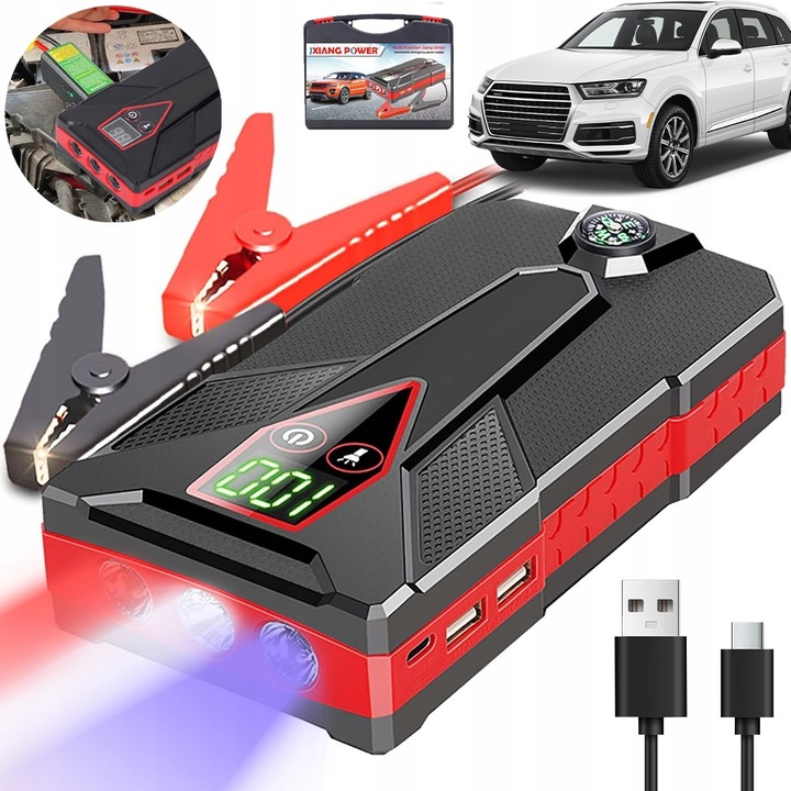 STARTOVACÍ ZAŘÍZENÍ BOOSTER JUMP STARTER 99800MAH POWERBANKA 12V S LED