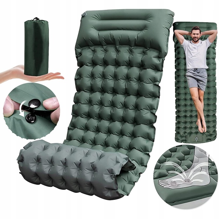 SAMONAFUKOVACÍ PODLOŽKA KARIMATKA NAFUKOVACÍ MATRACE 200X70X10CM S POLŠTÁŘEM MATRACE