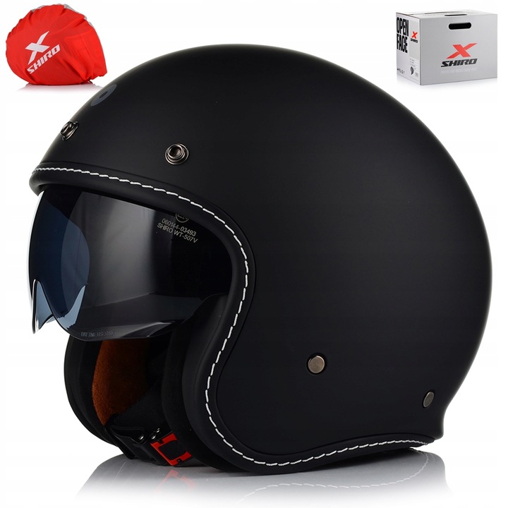 SHIRO Dallas (55-56cm) otevřená Motocyklová přilba na chopper, skútr, matně černá AKCE