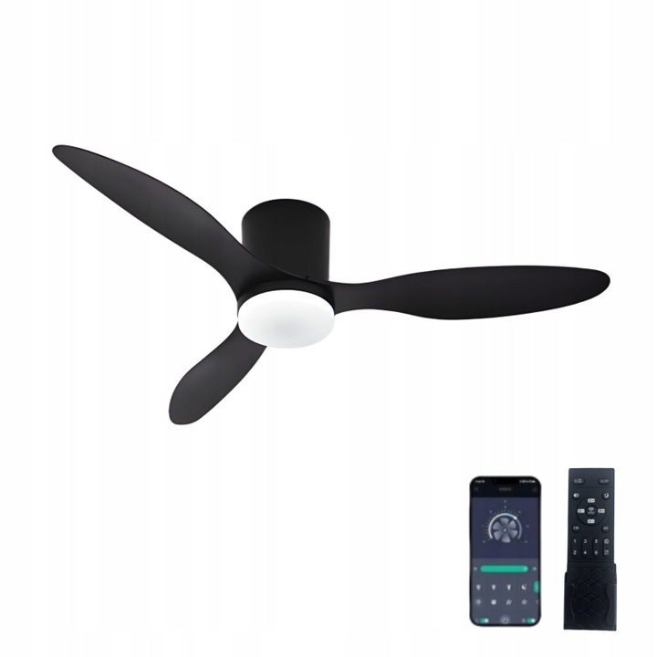 STROPNÍ VENTILÁTOR VĚTRÁČEK 105 CM DÁLKOVÉ OVLÁDÁNÍ LED LAMPA S VĚTRNÍKEM ČERNÁ APLIKACE